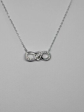 Brand New Sterling Silver 925 Heart Infinite Necklace